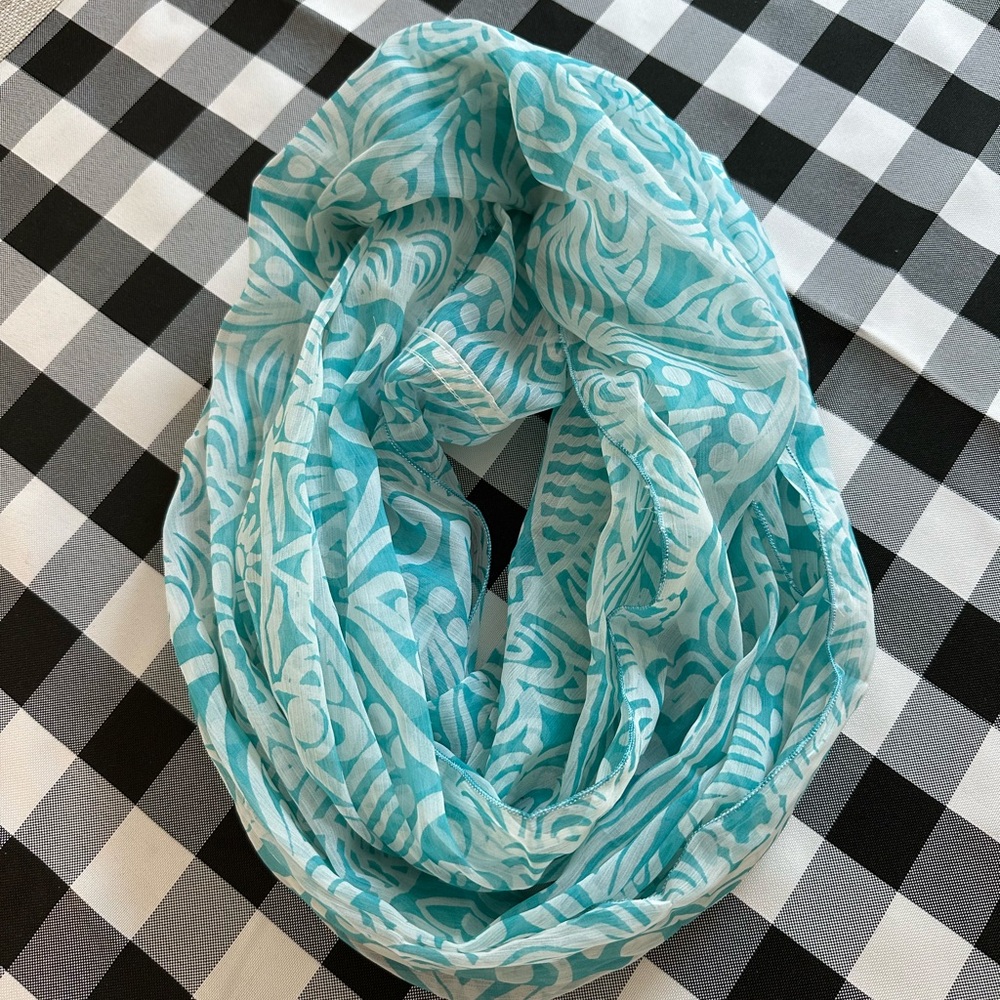 Sheer Aqua Patterned Infinity Scarf